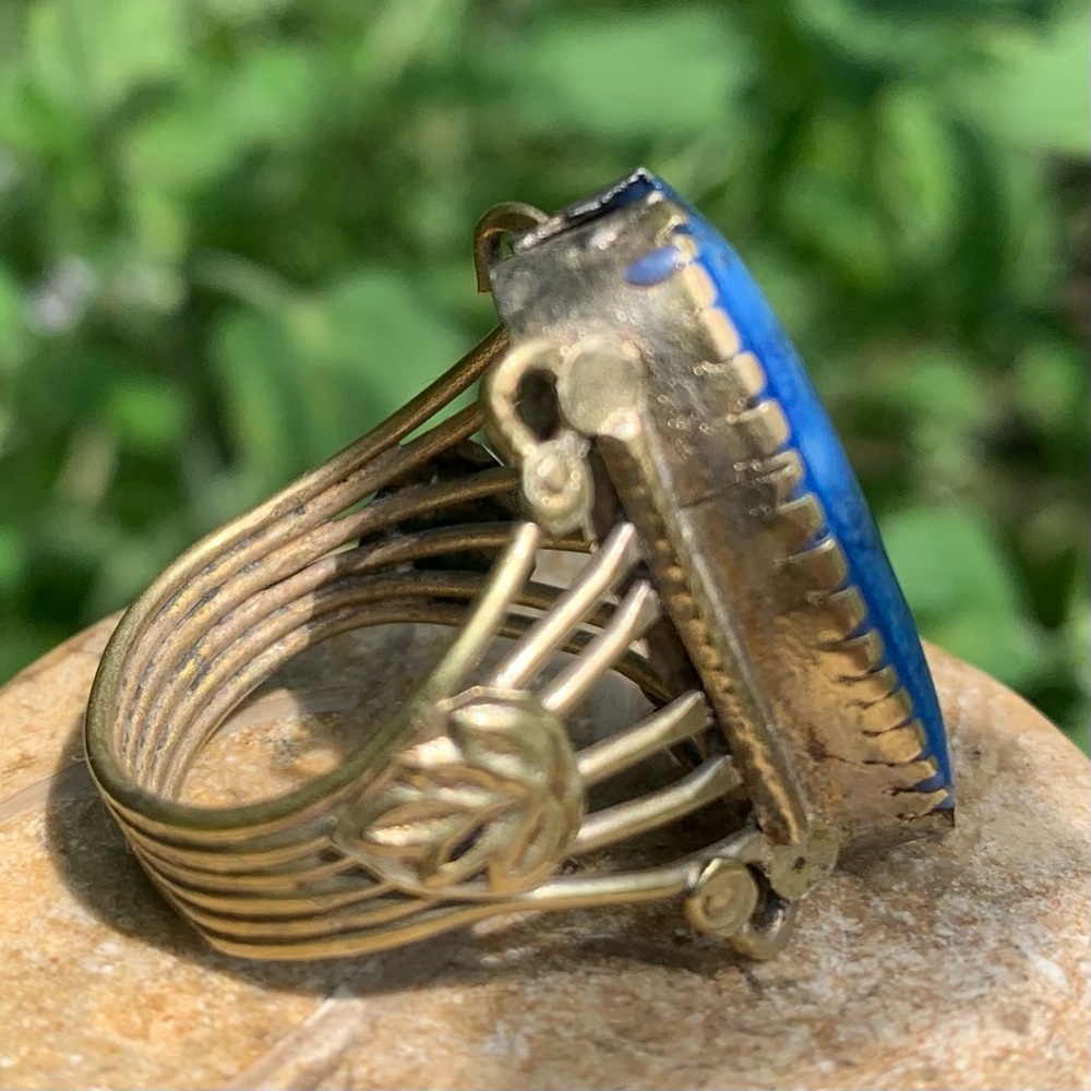 Vintage Afgan Lapis Lazuli Large Ring Sz 7 Tribal Native Elongated Cabochon Blue - Picture 5 of 16